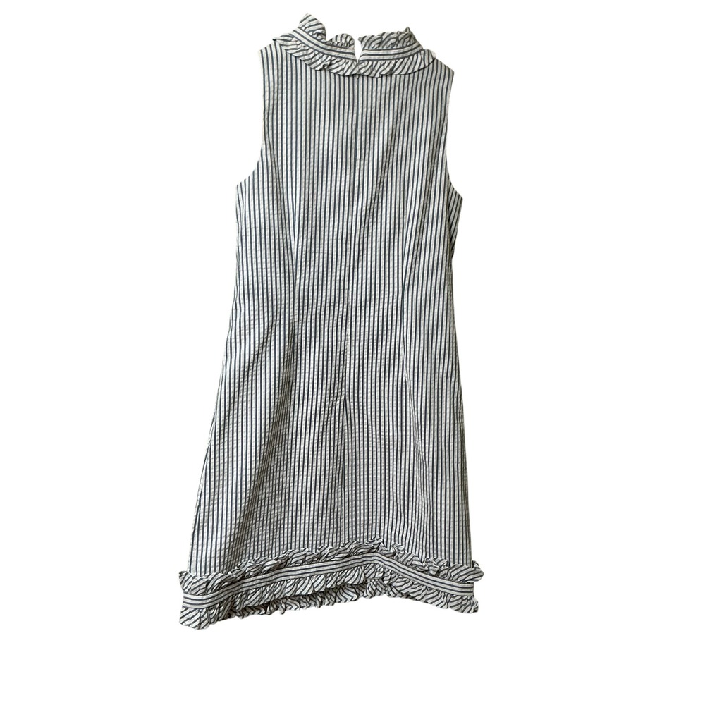 Eliza J Blue White Striped Ruffle Neck Sleeveless Shift Dress Womens 6 EJ0-5726 - Picture 6 of 11
